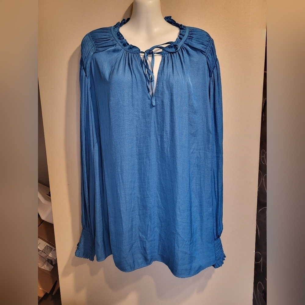 Jones New York Blue Tie-Front Blouse, Size 3X